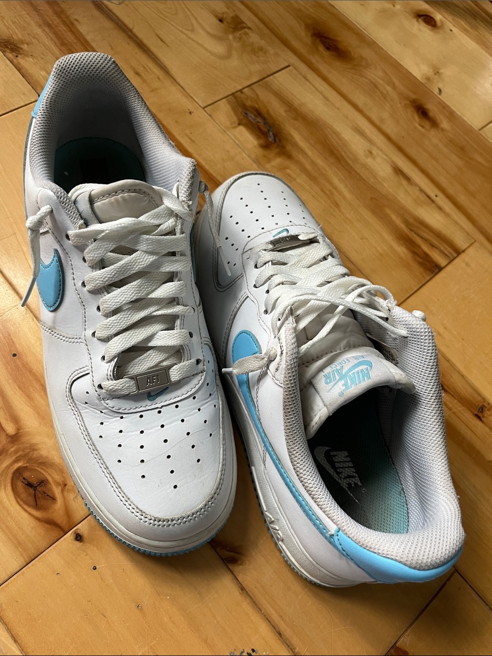 Nike Air Force 1 Low - White with Light Blue Swoosh (Men)